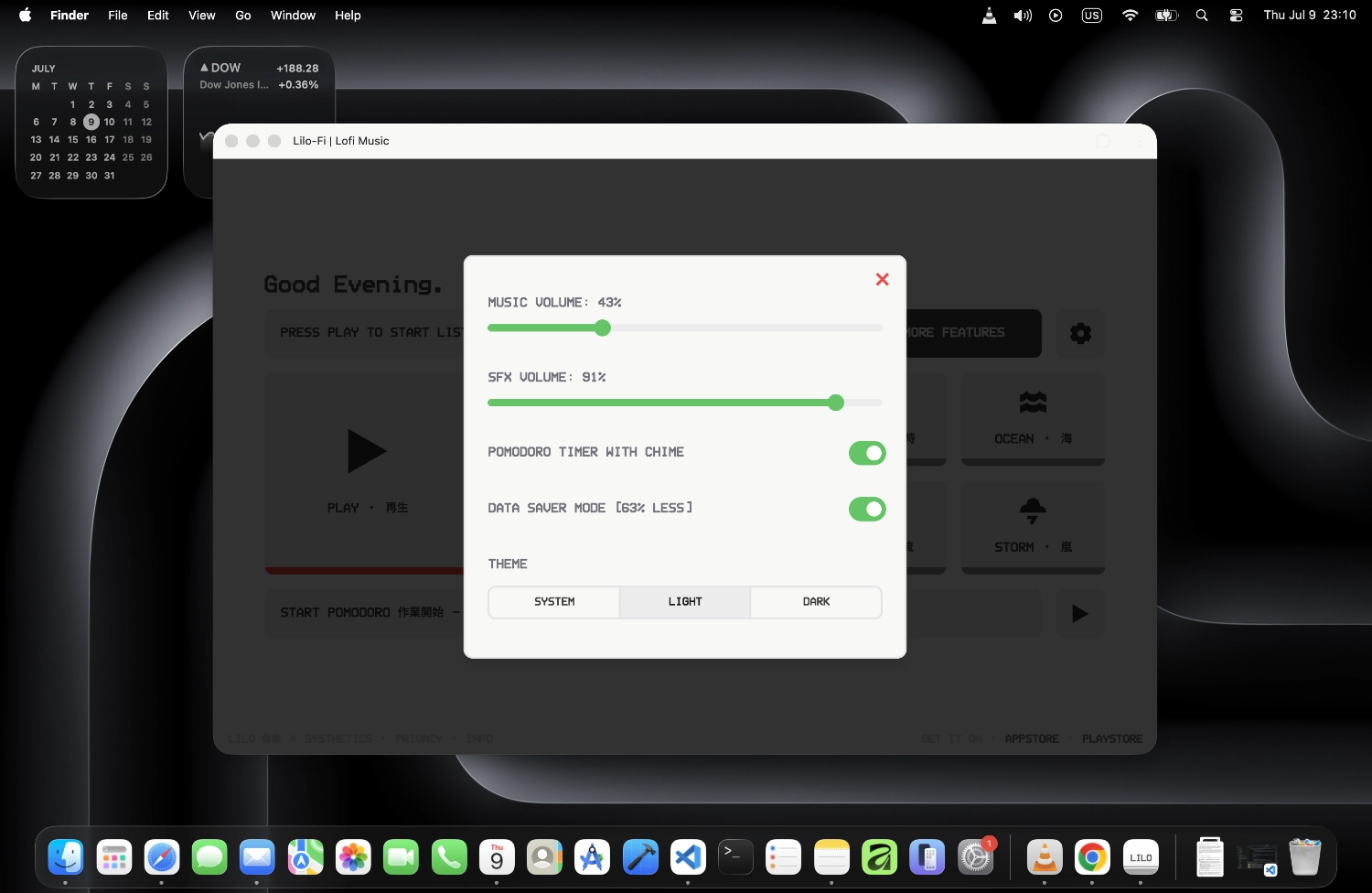 Ambient sound and music mixing interface in the Lilo-Fi lofi Pomodoro timer