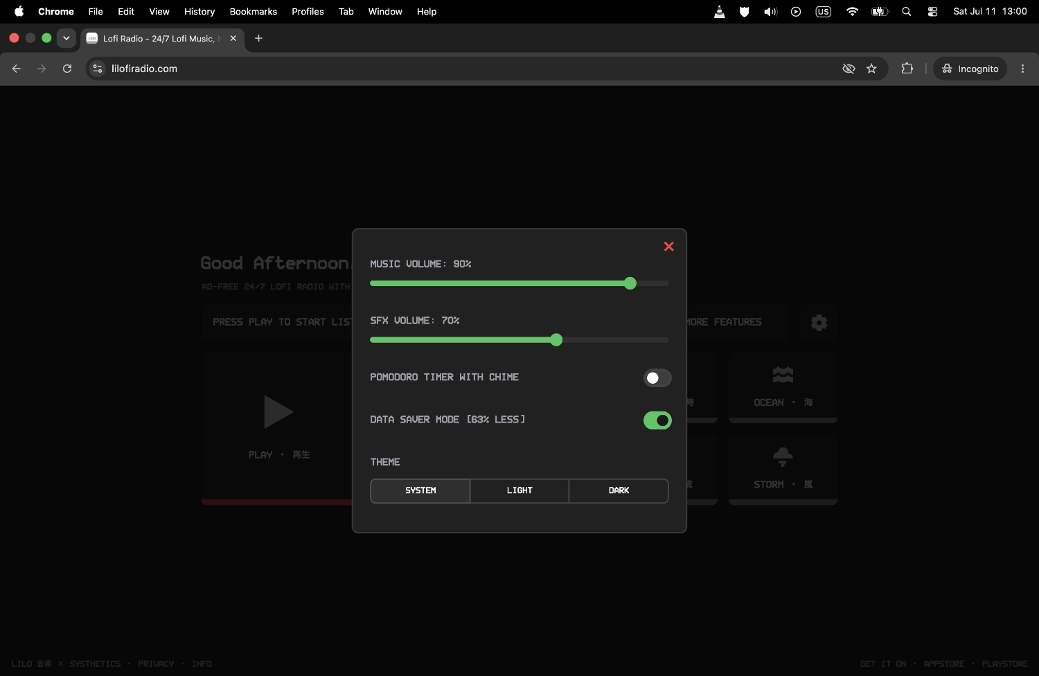 Lilo-fi Lofi radio is equipped with a data saver mode